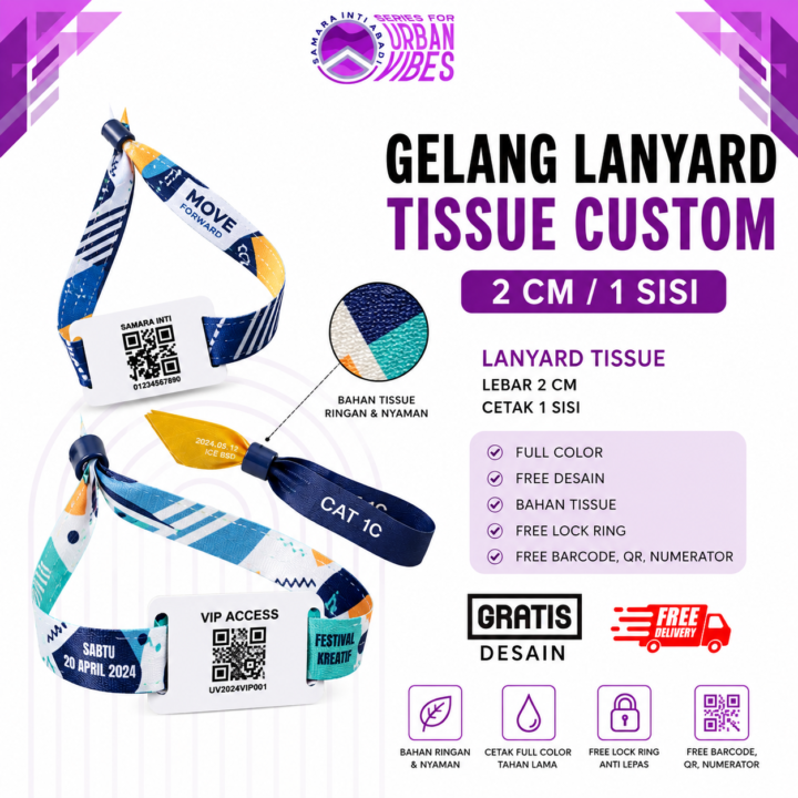 Gelang Lanyard Tissue Custom 2 Cm / 1 Sisi