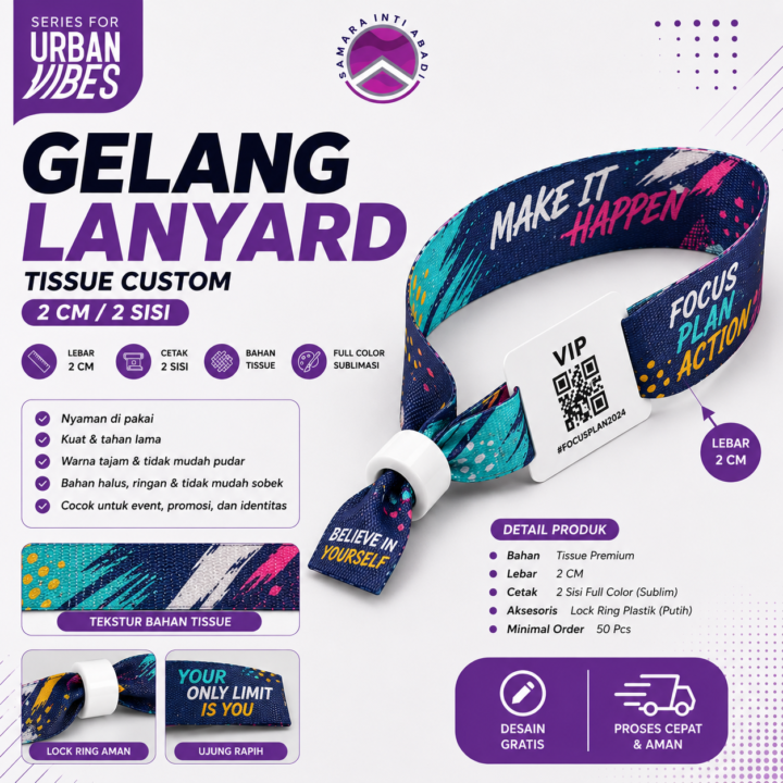 Gelang Lanyard Tissue Custom 2 Cm / 2 Sisi