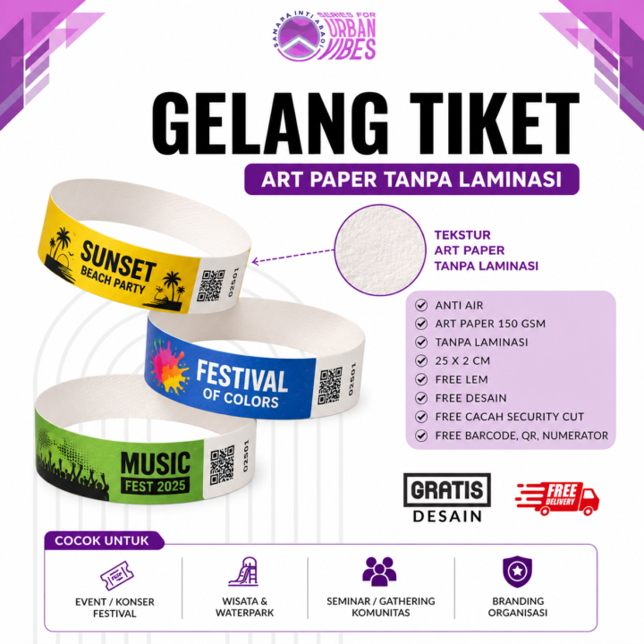 Gelang Tiket Art Paper Tanpa Laminasi Custom