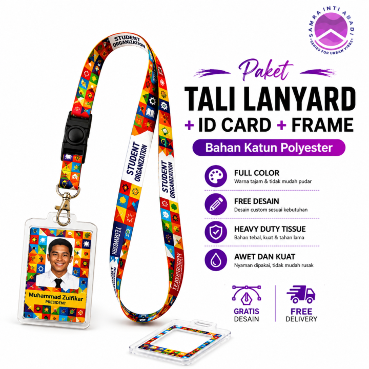 Paket Tali Lanyard + ID Card + Frame Bahan Katun Polyester