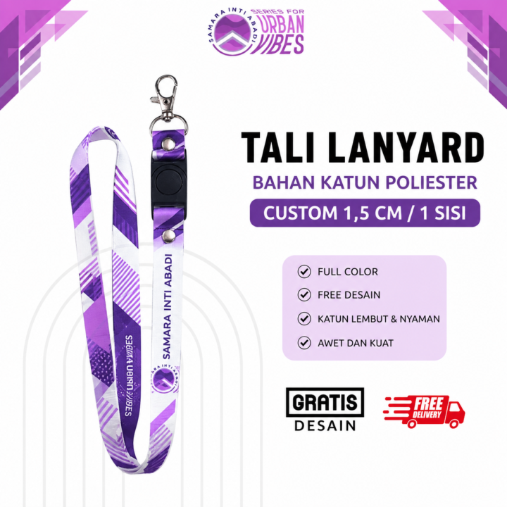 Tali Lanyard Bahan Katun Polyester Custom 1,5 Cm / 1 Sisi