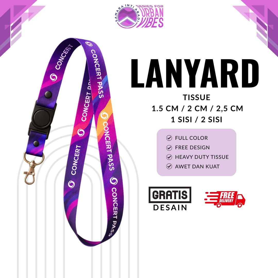 Tali Lanyard Bahan Tissue Custom 1,5 Cm / 1 Sisi