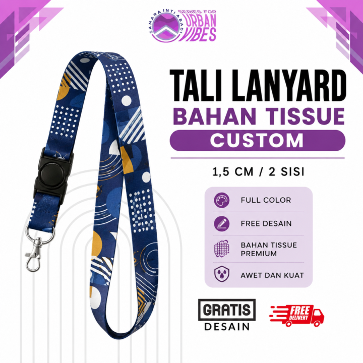 Tali Lanyard Bahan Tissue Custom 1,5 Cm / 2 Sisi
