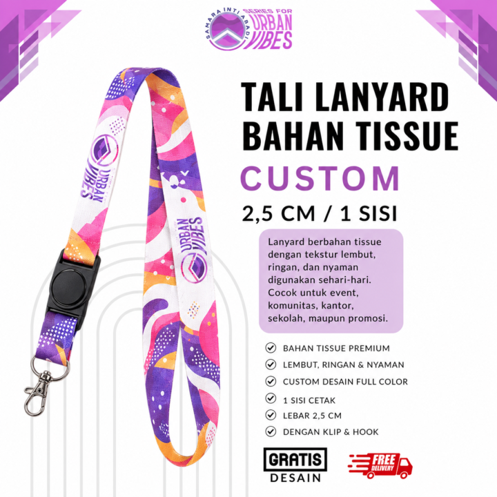 Tali Lanyard Bahan Tissue Custom 2,5 Cm / 1 Sisi