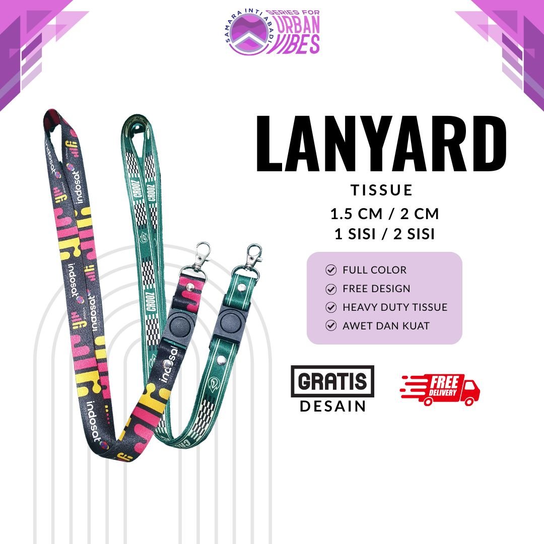 Tali Lanyard Bahan Tissue Custom 2,5 Cm / 2 Sisi