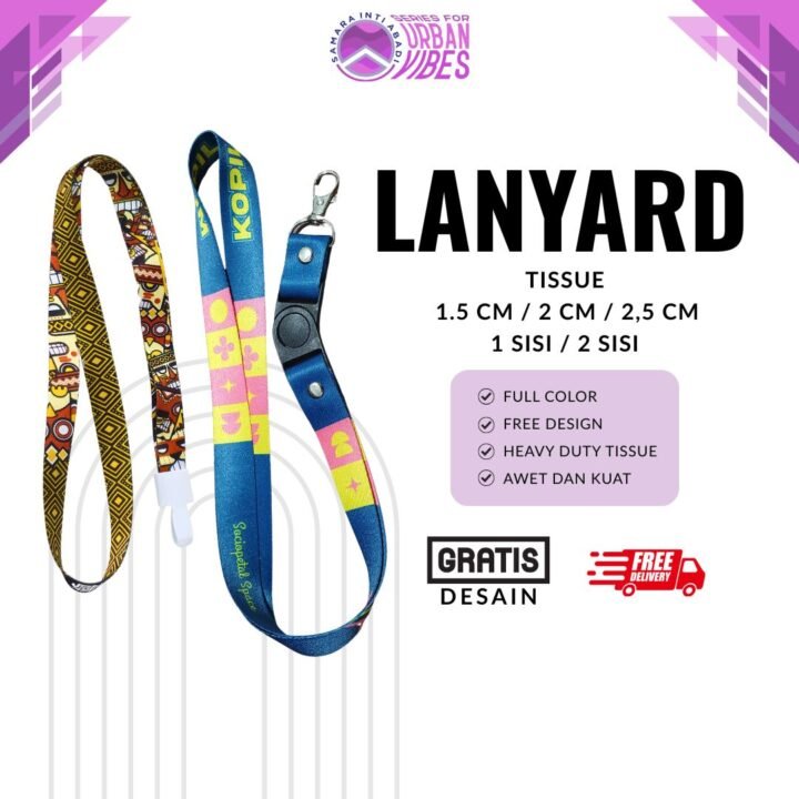 Tali Lanyard Bahan Tissue Custom 2 Cm / 1 Sisi