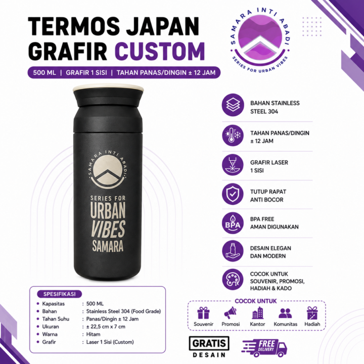 Termos Japan Grafir Custom 500 ML 1 Sisi