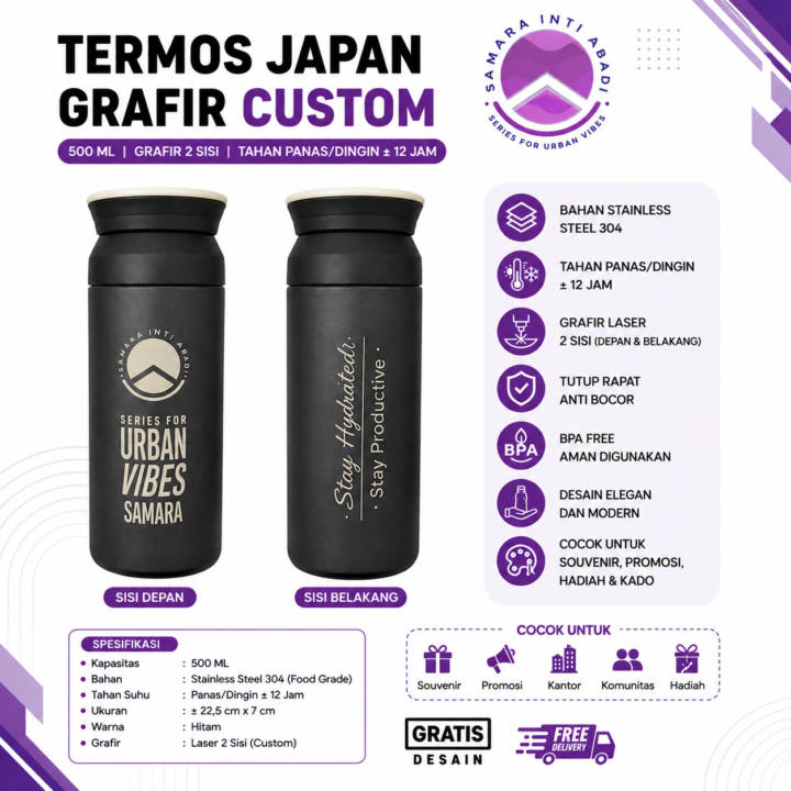 Termos Japan Grafir Custom 500 ML 2 Sisi