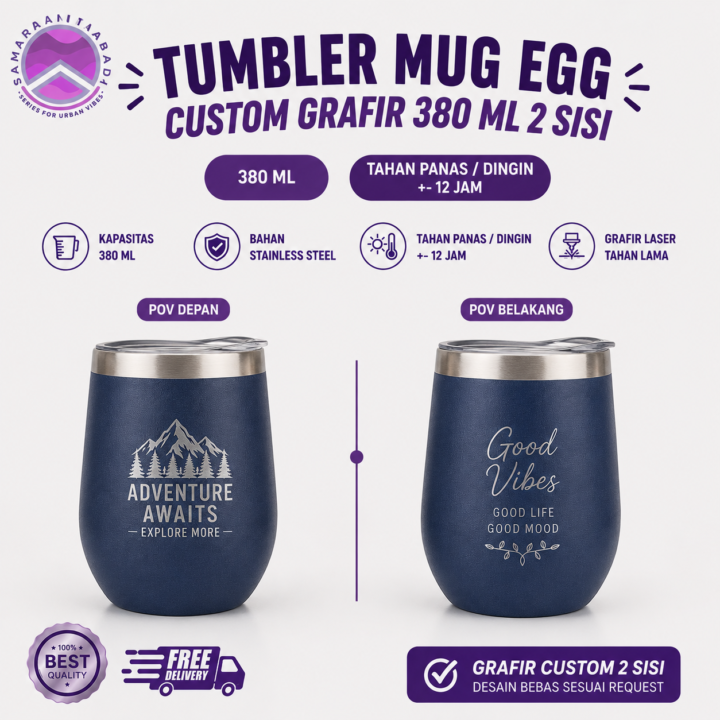 Tumbler Mug Egg Custom Grafir 380 ML 2 Sisi