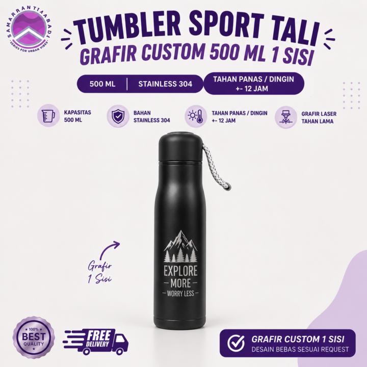 Tumbler Sport Tali Grafir Custom 500 ML 1 sisi