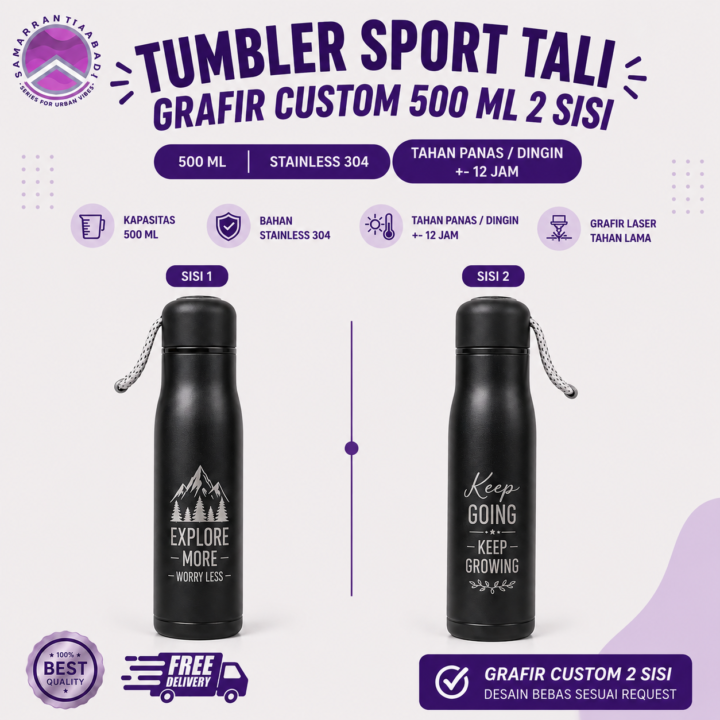 Tumbler Sport Tali Grafir Custom 500 ML 2 Sisi